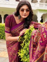 Dark Magenta Crepe Silk Digital Print Saree